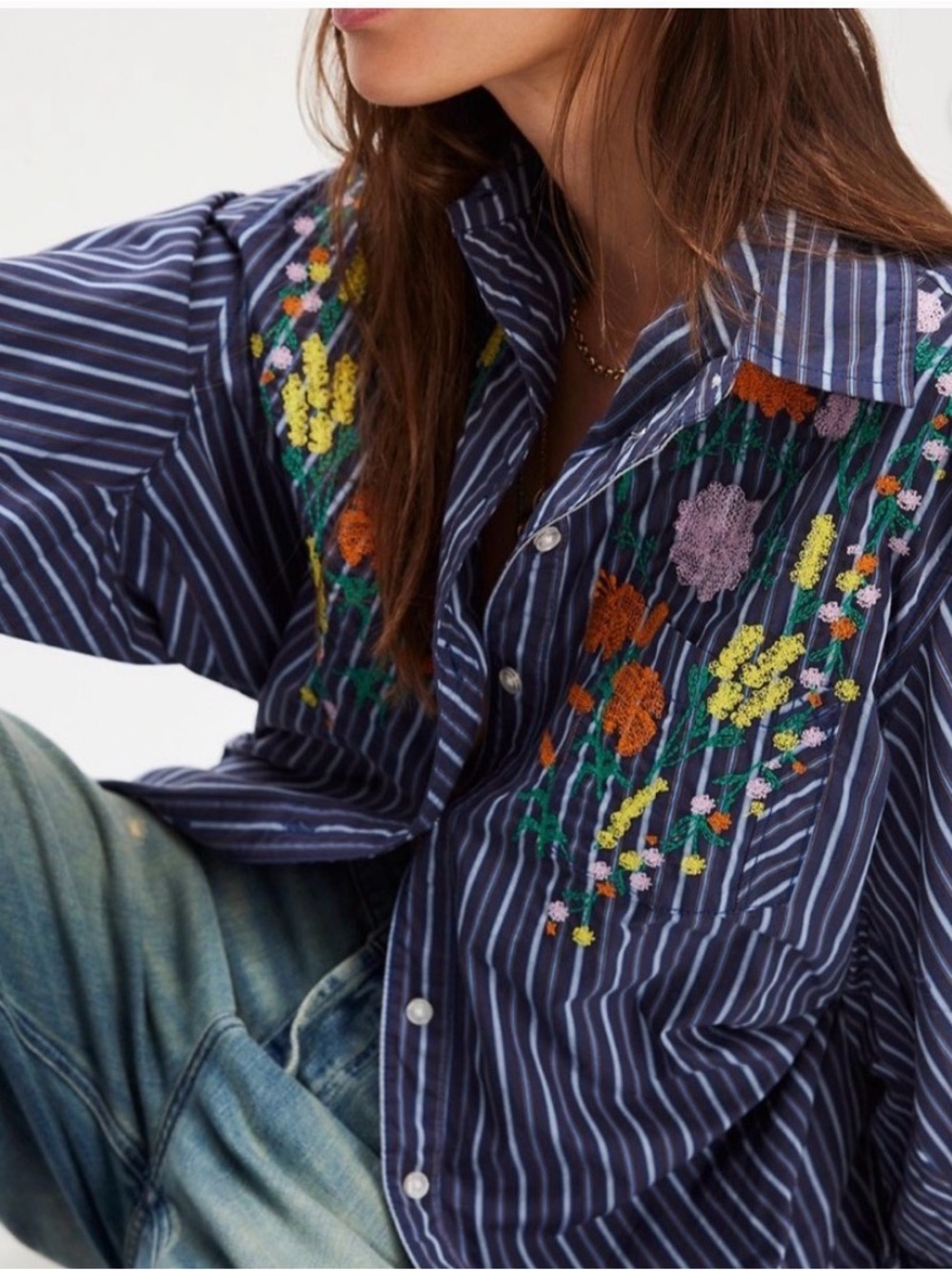 NWOT Free People/Tricia Fix embroidered button down